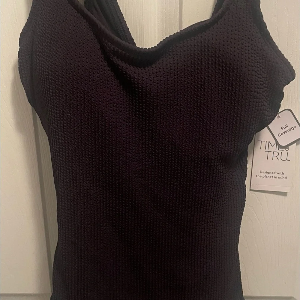 Black Textured‎ one piece swimsuit. NWT!